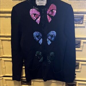 Vintage Black Cardigan with Sequin Bows